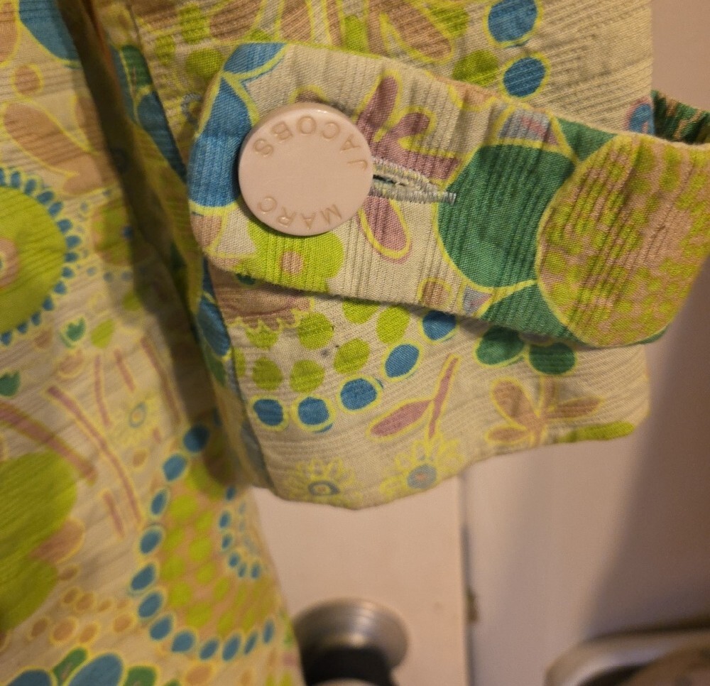 Vintage Marc Jacobs Mod Floral Pattern Light Green Trench Coat - Picture 5 of 6